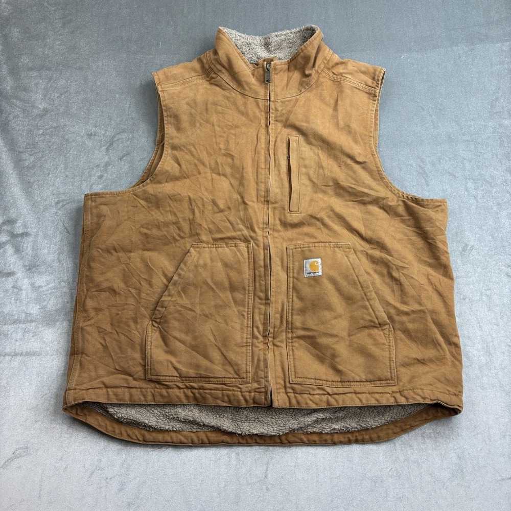 Carhartt Brown Canvas Sherpa Lined Vest Workwear Men's Size XL‎